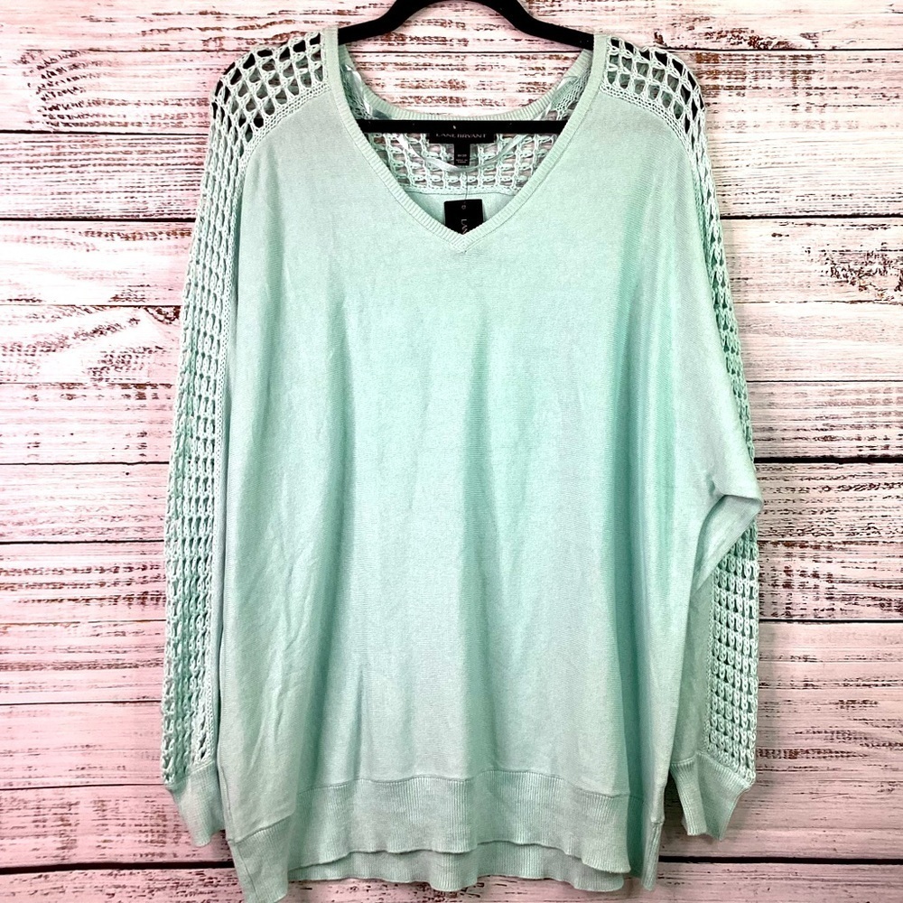 NEW LANE BRYANT PLUS SIZE 18 20 GREEN CROCHET SWEATER TOP